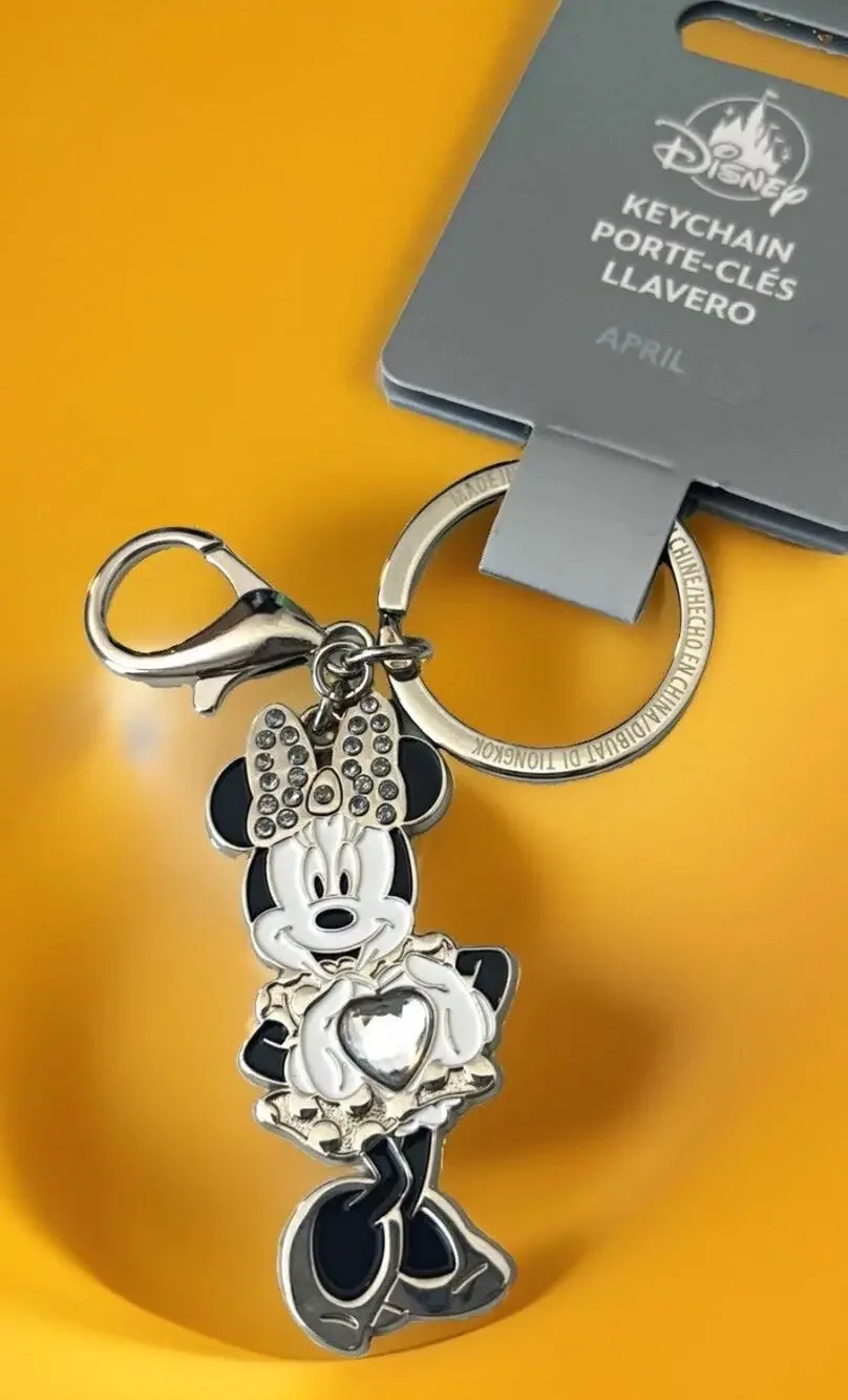 Disney Minnie Mouse Silver Tone Heart Charm Keychain Metal